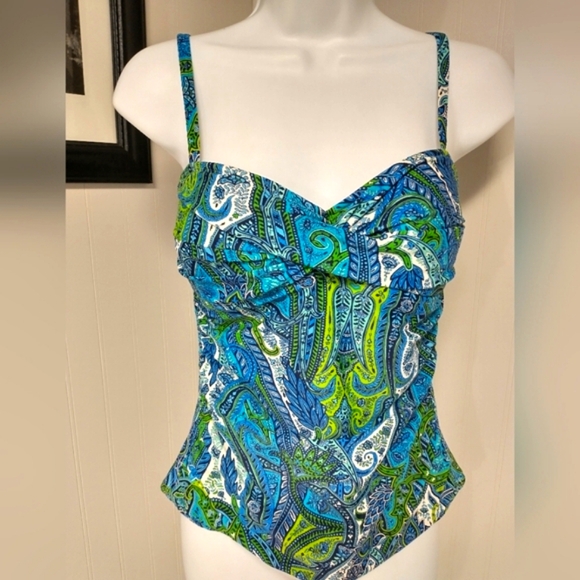 Relax by Tommy Bahama Tankini Swimwear Top Blue Paisley Print Size M - Picture 5 of 5